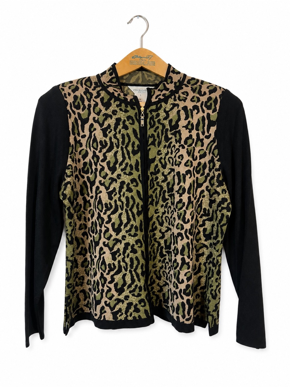 Exclusively Misook Leopard Print Zip Knit Cardigan Jacket PL Movwife Vintage 90s